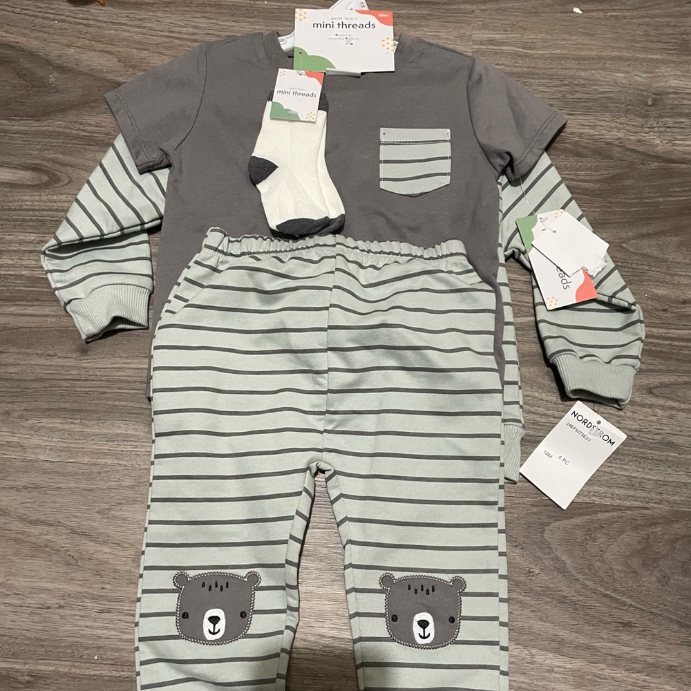 Nordstrom Gray and Green Striped Baby Set - 18 Months